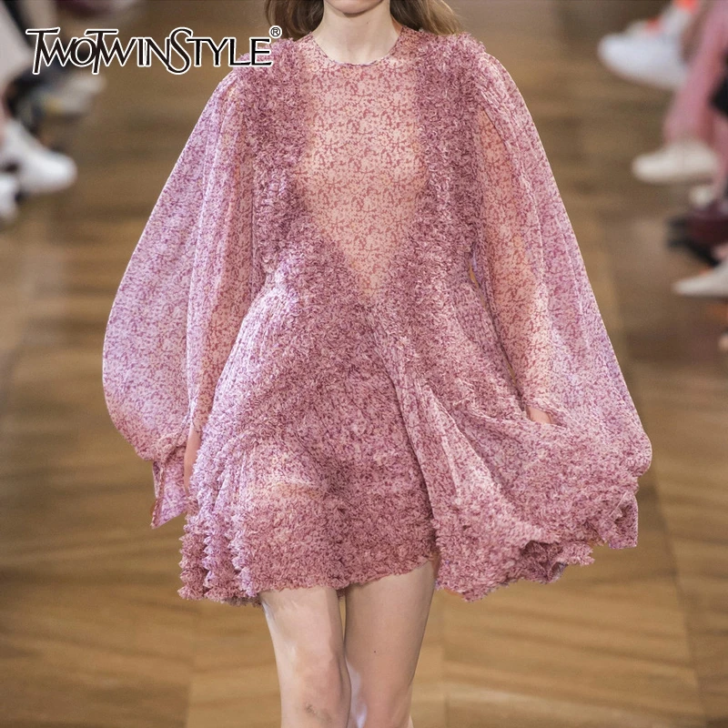 Женское платье с принтом TWOTWINSTYLE Летнее мини-платье круглым вырезом