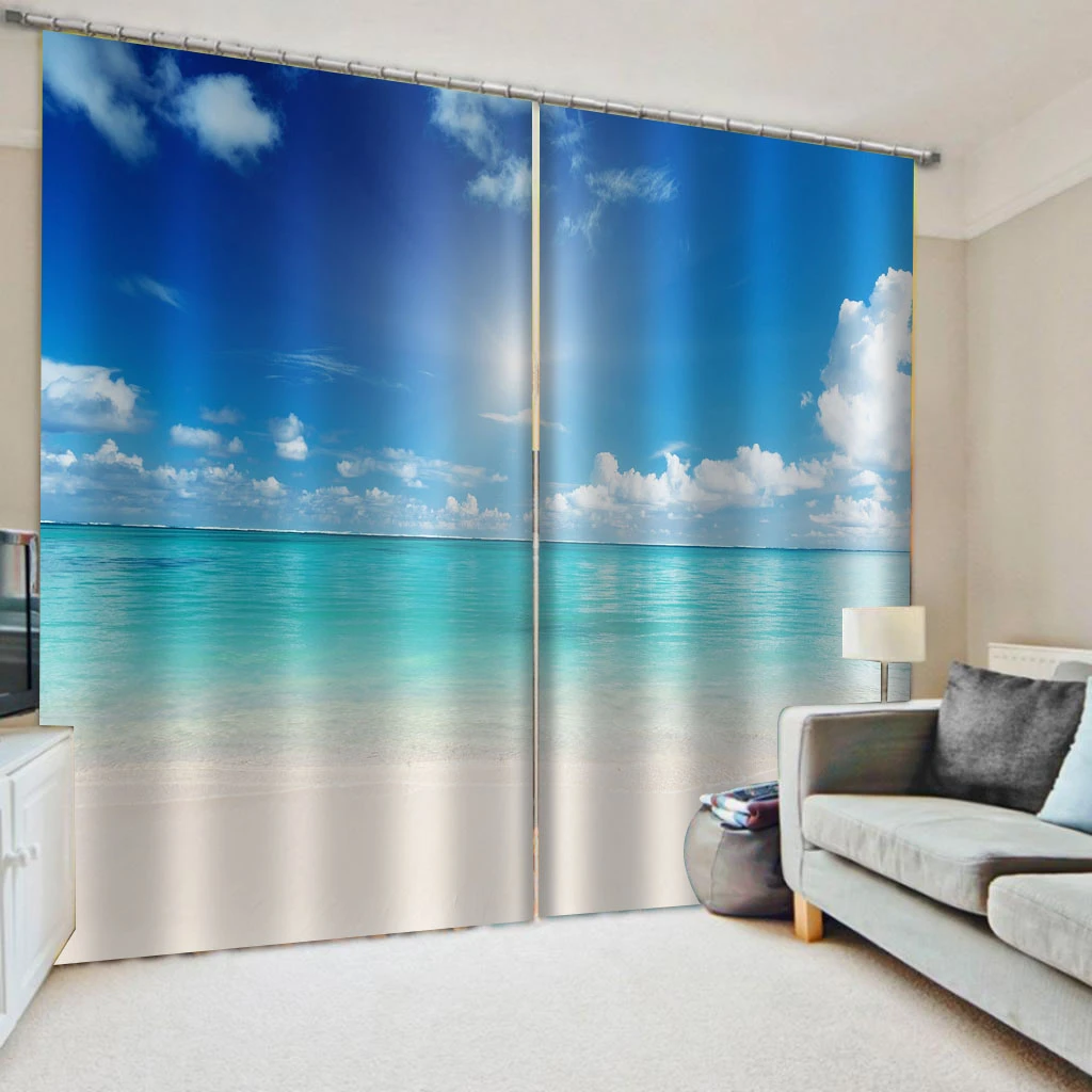 

Photo blue beach curtains Bedroom living room windproof thickening blackout fabric Thickened blackout curtains