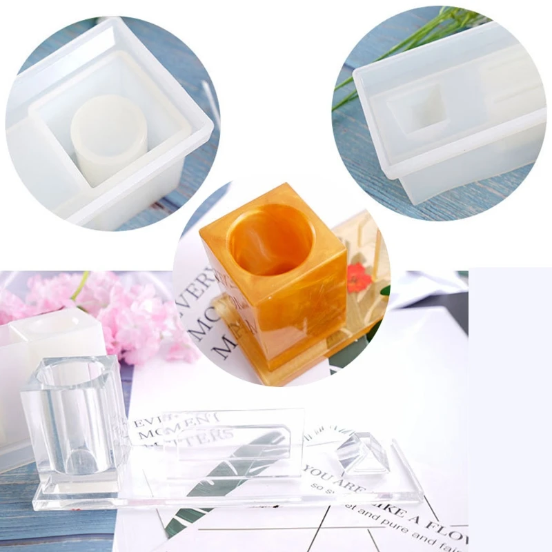 

3 in 1 Multifunctional Pen Holder Photo Frame Resin Molds Home Office Ornaments