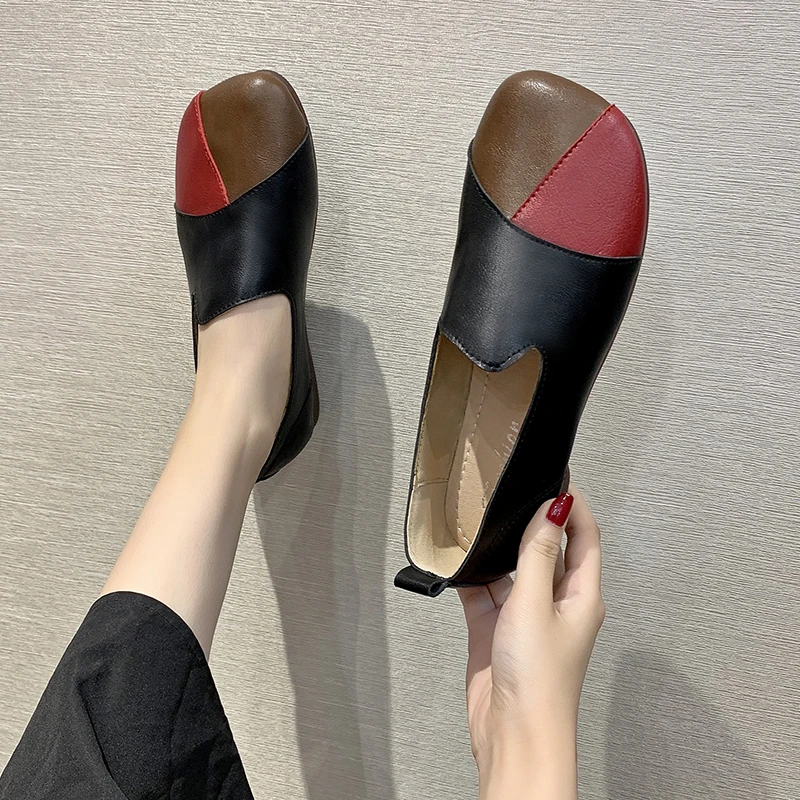 

Туфли женские из натуральной кожи, балетки, Мокасины, повседневная обувь на плоской подошве, разноцветные, на осень