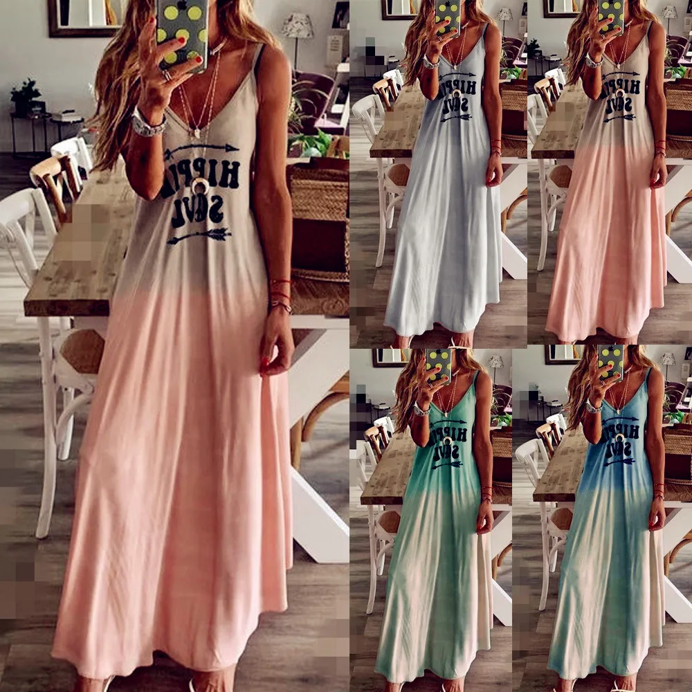 Женское свободное платье на бретельках летнее с бантом в стиле бохо Повседневное