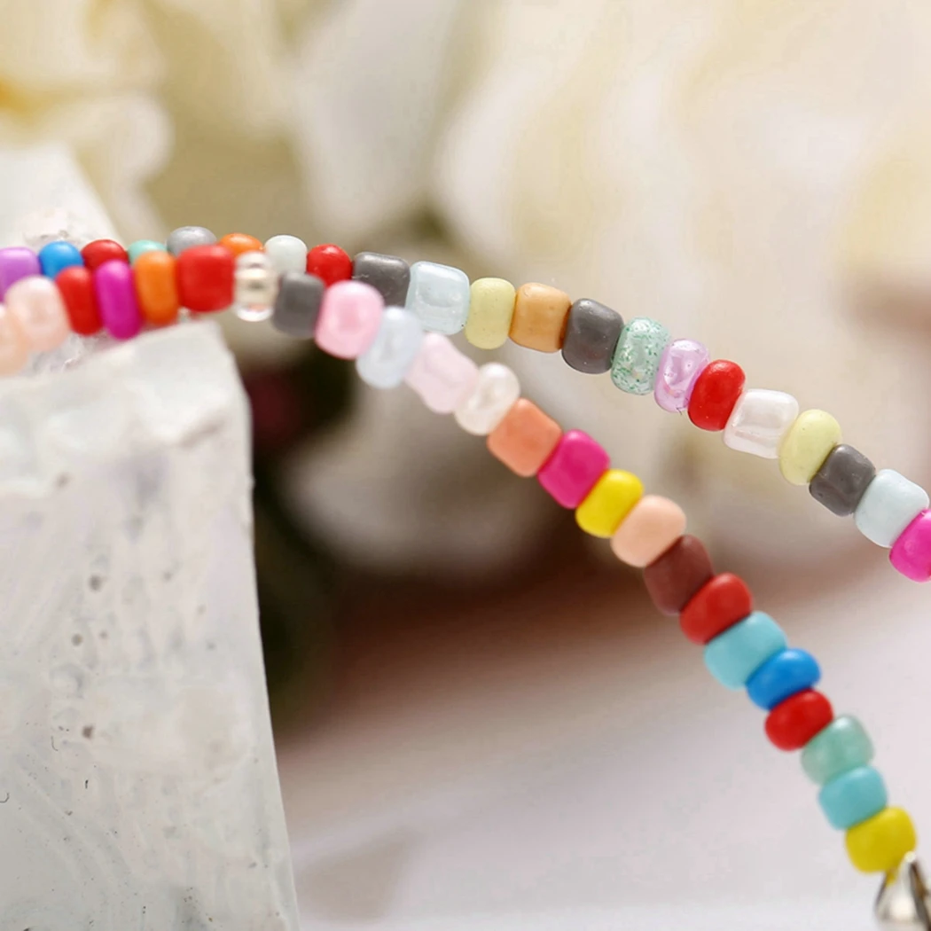 

2PCS Bohemian Style Gold + Silver Color Women Beaded Ankle Shell Decor Ankle Bracelet Beach Foot Chain