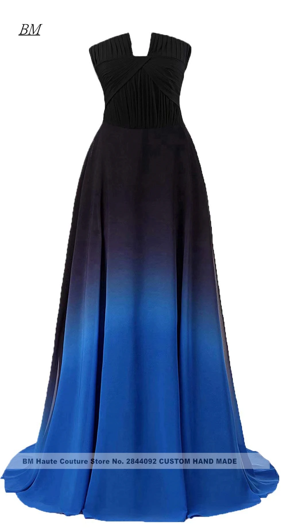 Фото Robe De Soiree Черные платья для выпускного вечера с градиентом Длинные шифоновые вечерние платья с v-образным вырезом и эффектом омбре Плиссированное платье с кристаллами HC63 №2