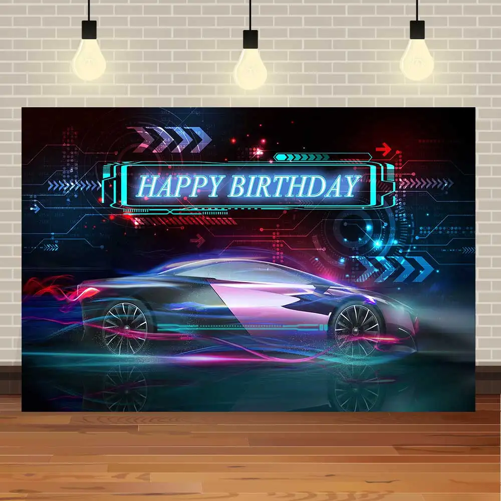 

SeekPro Boy Man's Happy Birthday Party Banner Background Dash Board Racing Car Backdrop Child Portrait Photography Photo Studio