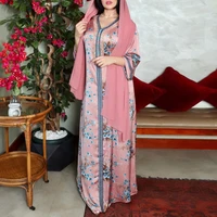 pink hot diamond middle east muslim dress women european clothing abaya long dress indian dress vestido casual adult no scarf