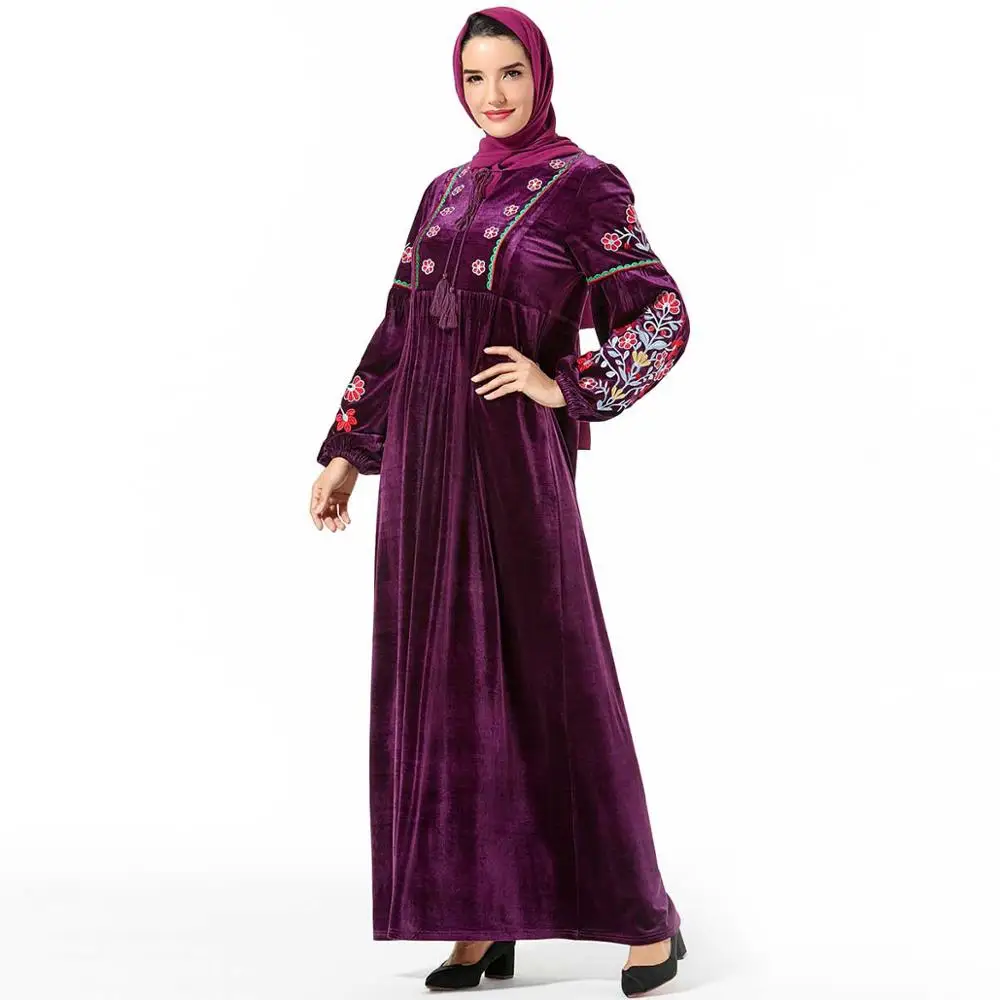 

Abayas For Women muslim sets Golden velvet Muslim fashion Hijab Abaya Dubai Embroidered Caftan Dresses