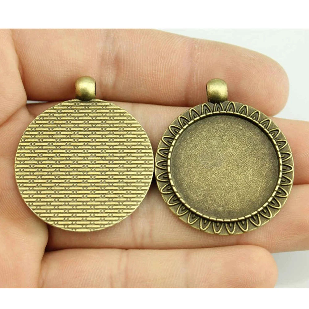 

4pcs 25mm Inner Size Vintage Zinc Alloy Round Cameo Cabochon Pendant Base Setting Pendant Tray
