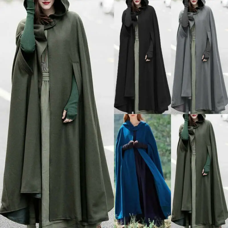 Женская зимняя накидка макси с капюшоном винтажная кашемировая шаль свободная