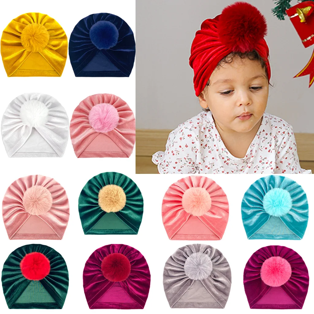 New Flower Baby Hat for Girls Princess Velvet Baby Beanie Elastic Toddler Baby Turban Hats Infant Girl Cap 20 Colors