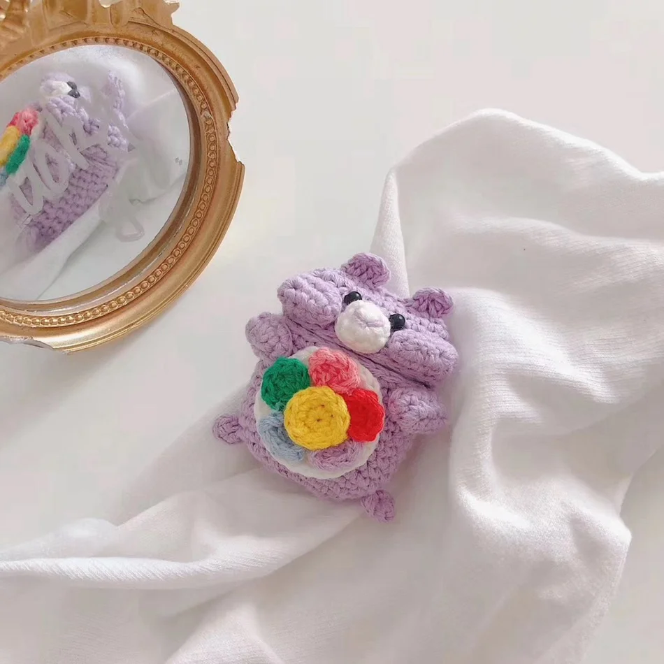 3D Cute Earphone Case for Airpods Case Cartoon Knitted plush Cover for Apple Airpods 2 Case Bear Teddy Dog Rabbit Earpods Case