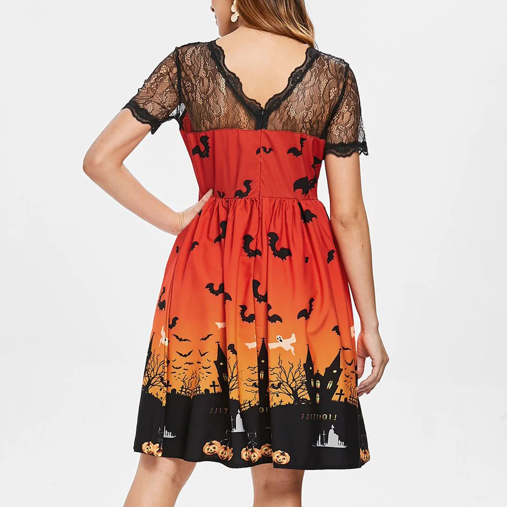 Женские платья кружевное винтажное платье с коротким рукавом на Хэллоуин