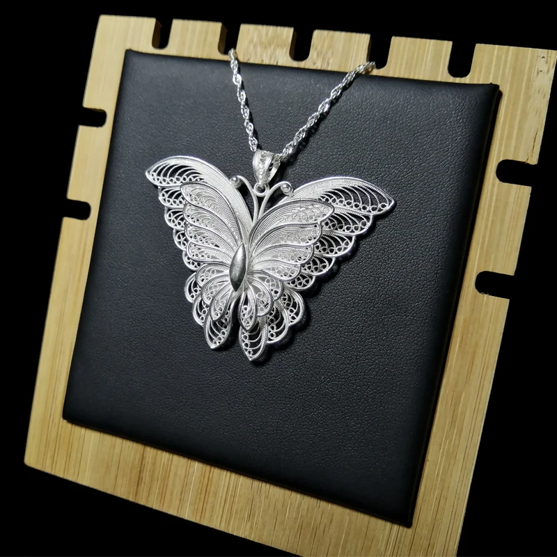 Bastiee Personalized Jewelry 999 Sterling Silver Pendant Necklace Butterfly Hmong Handmade Luxury GiftsCustomized for Women