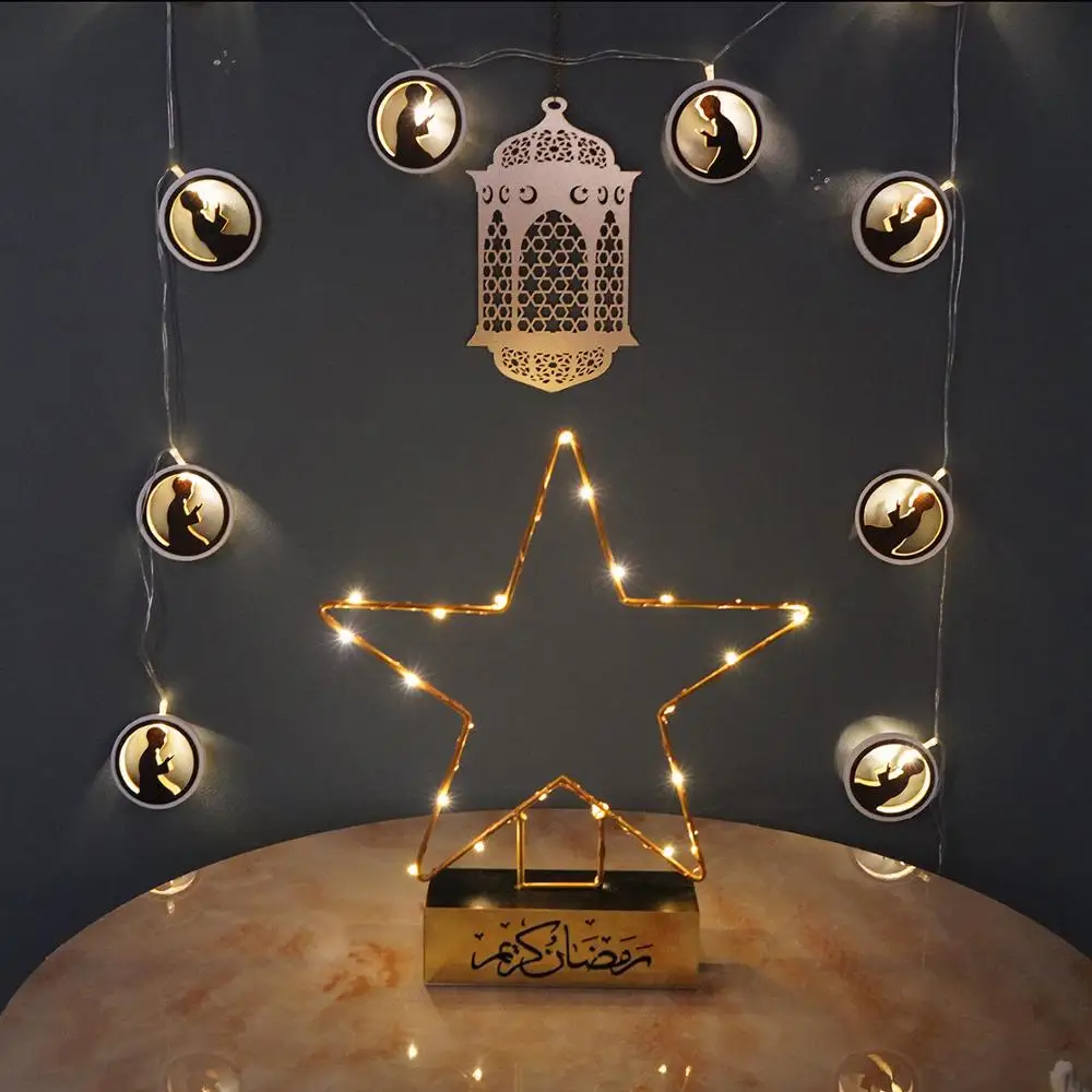 

Liviorap Ramadan Eid Mubarak Decorations for Home Moon LED Candles Light Wooden Plaque Hanging Pendant Islam Muslim Event Party
