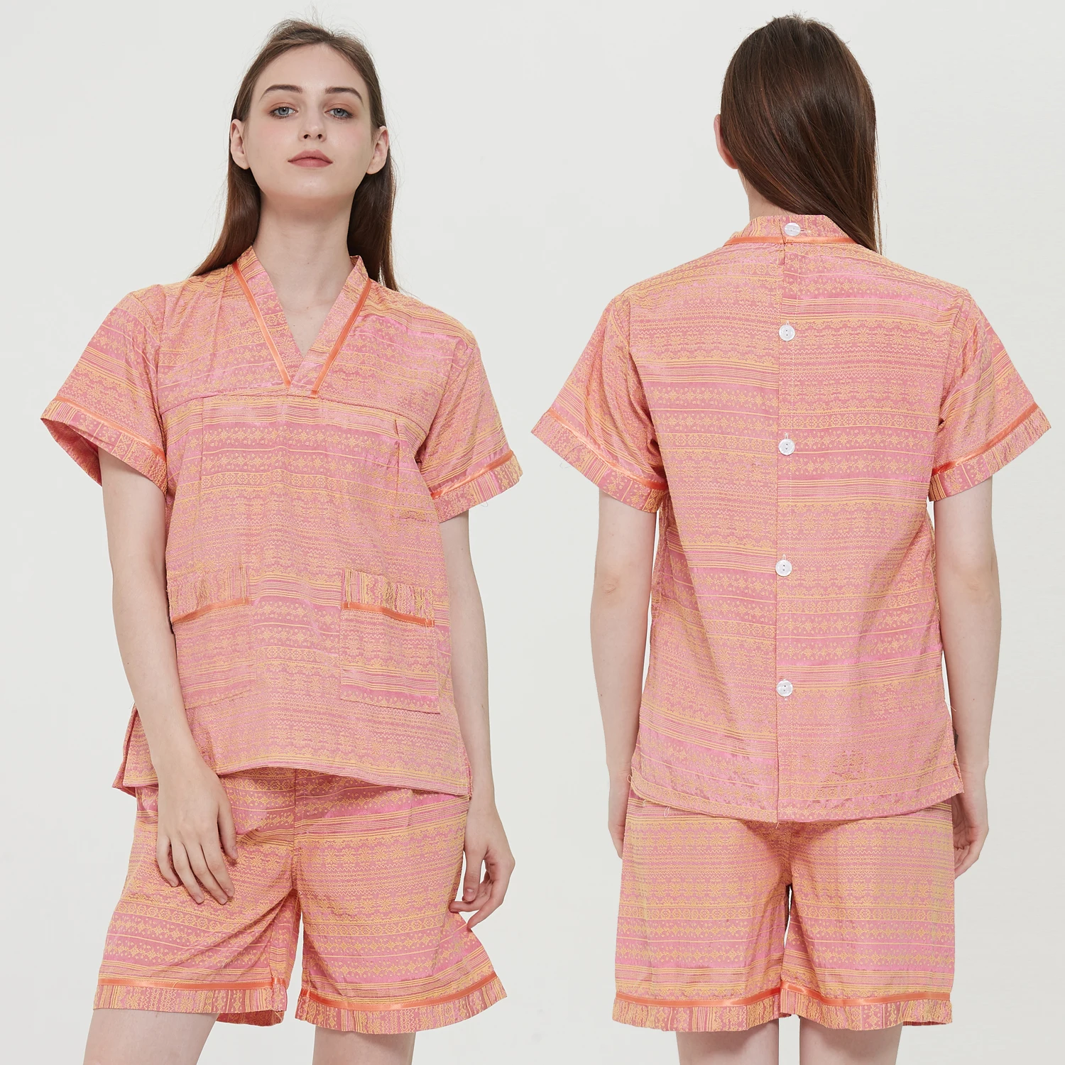 Men's Pajamas Set Summer Leisure Elastic Waist Men Sleepwear Cotton Men's Short Sleeve Nightwear Print Top + Shorts Homewear