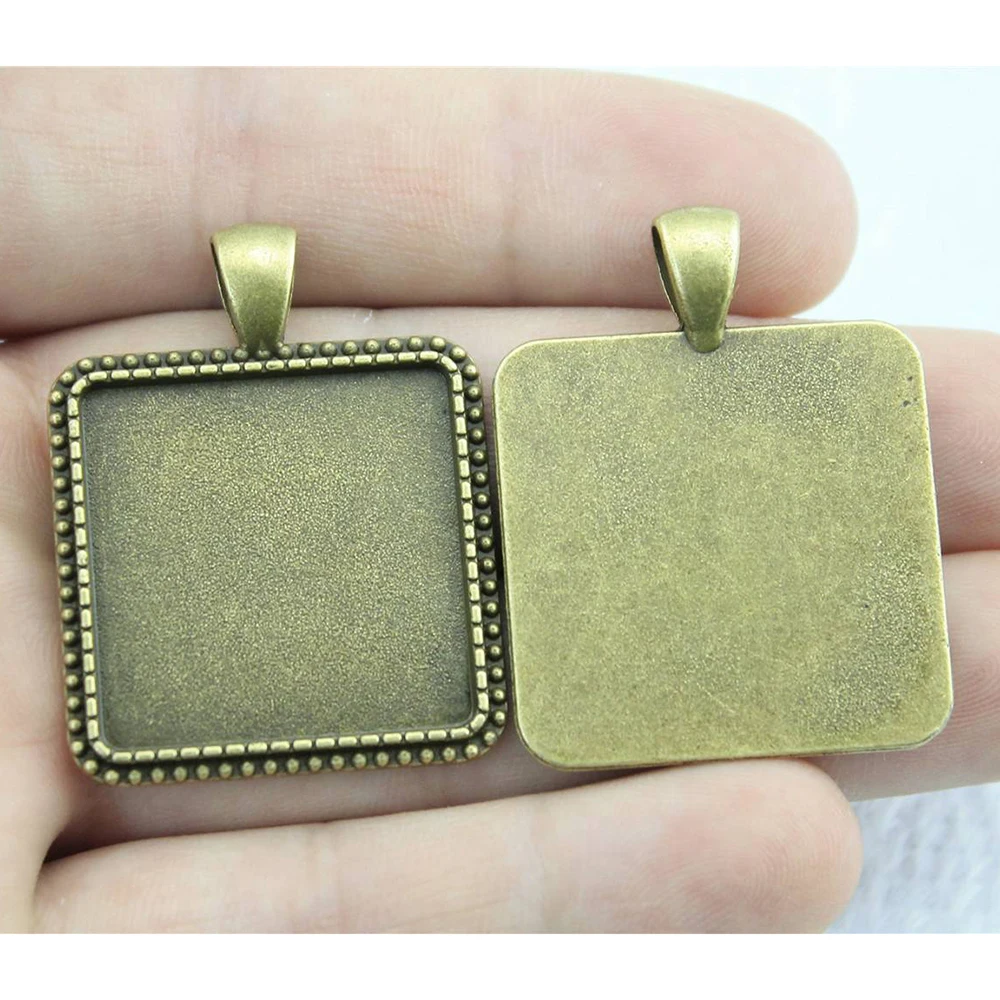 

WYSIWYG 4pcs 25mm Inner Size Vintage Antique Bronze Antique Silver Color Alloy Square Shape Cameo Cabochon Base Setting