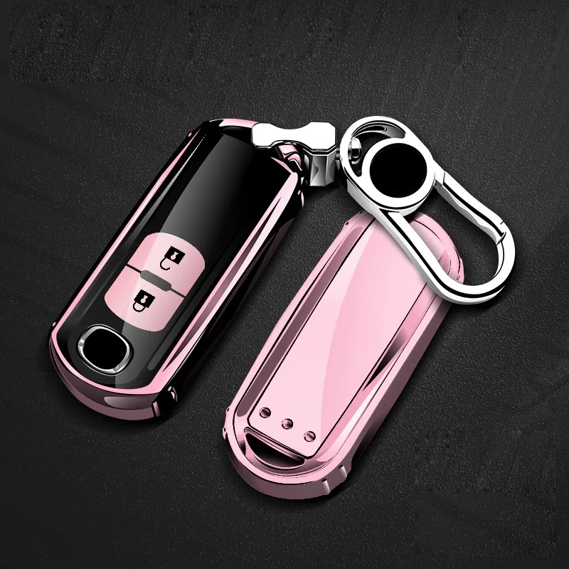 Pink-2 buttons Чехол для ключей автомобиля из ТПУ для Mazda 3 6 Axela CX5 CX4 CX8 Atenza авто аксессуары защита ключей с брелоком - Название цвета: Pink-2 buttons