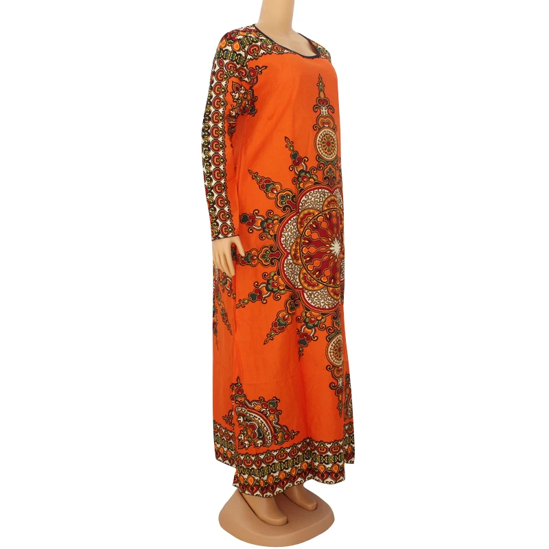 Дашики женские платья с длинным рукавом этнический стиль принт оранжевый