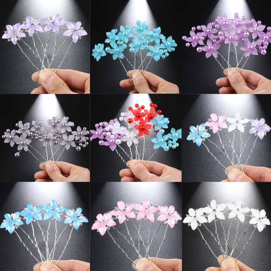 

Vintage Unique Handmade Hair Jewelry Resin Flower Hairpins Silver U Shape Hairclips Wedding Bridal Headdress Hair Accessories