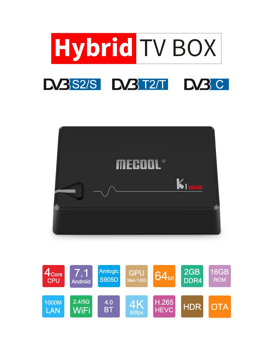 MECOOL KI PRO DVB-S2 DVB-T2 DVB-C декодер Кода Android 7 1 ТВ коробка 3 Гб оперативной памяти 16