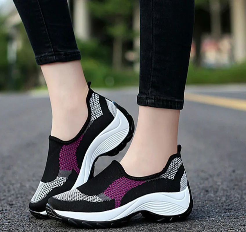 Балетки женские сетчатые дышащие вязаные кроссовки лоферы без застежки плоская