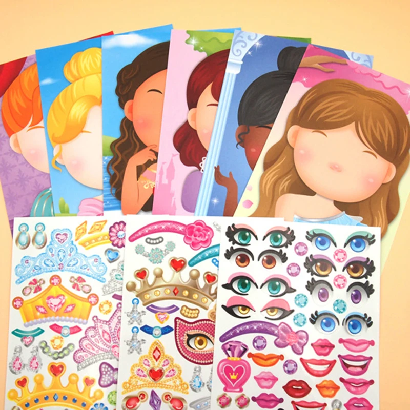 Ni&ntilde;os DIY hacer una cara libros de pegatinas para ni&ntilde;os rompecabezas nuevo juegos divertido regalo de juguetes de dibujos animados de animales princesa calcoman&iacute;a reutilizable-2