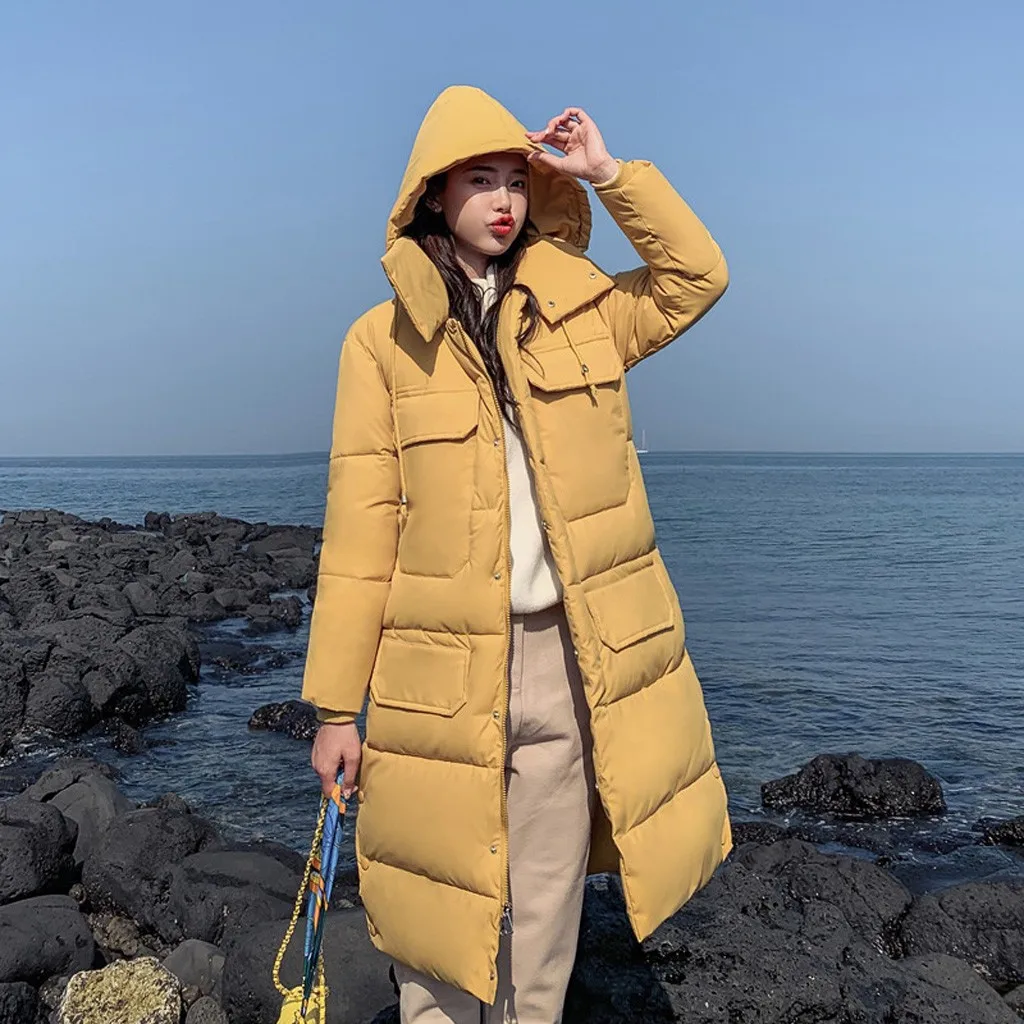 Женский пуховик на утином пуху длинный тонкий теплый с капюшоном молнии