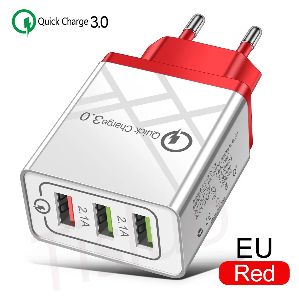 24 Вт Быстрая зарядка 3,0 USB зарядное устройство быстрое зарядное устройство QC3.0 для iPhone X 7 Xiaomi Huwei p10 samsung A50 планшет настенное зарядное устройство разъем-адаптер - Тип штекера: EU red