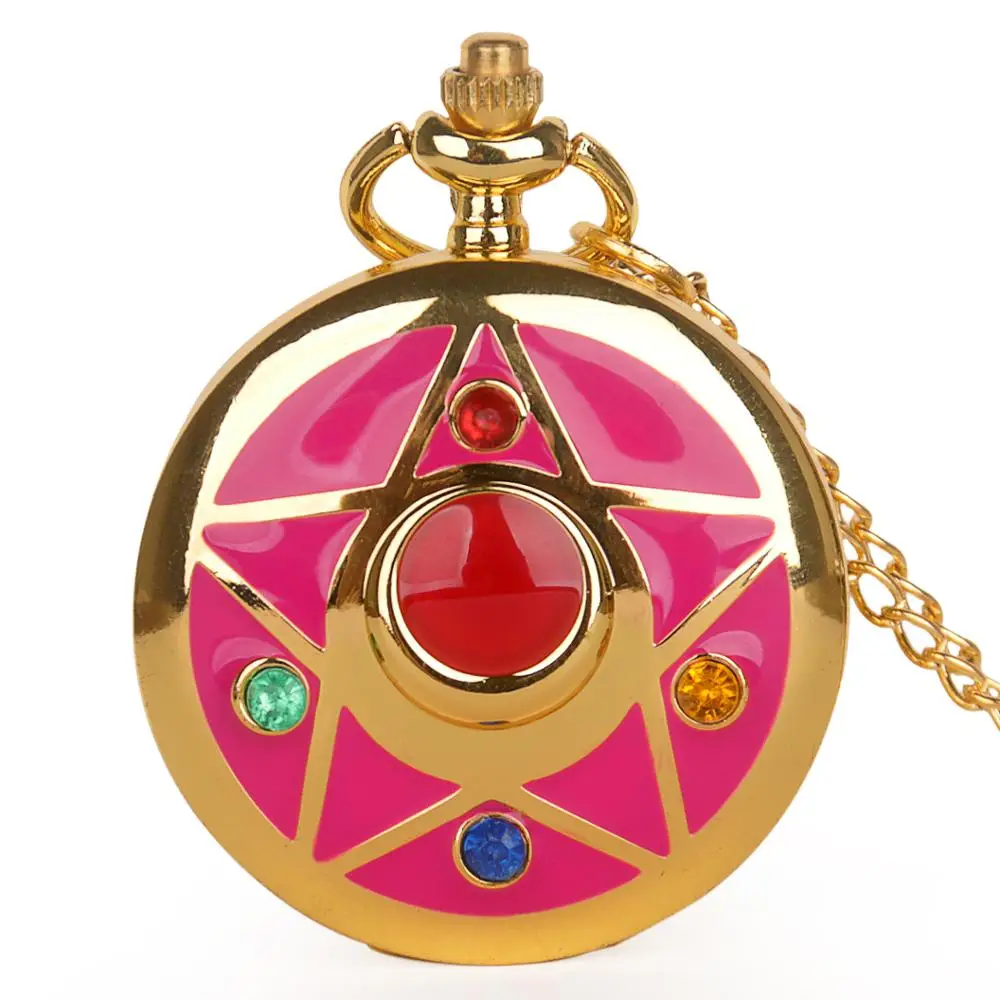 

Wholesale Colorful Sailor Moon Pocket Watch for Children Vintage Pendant Grils Ladies Gift Fob Pocket Watches Necklace Chain