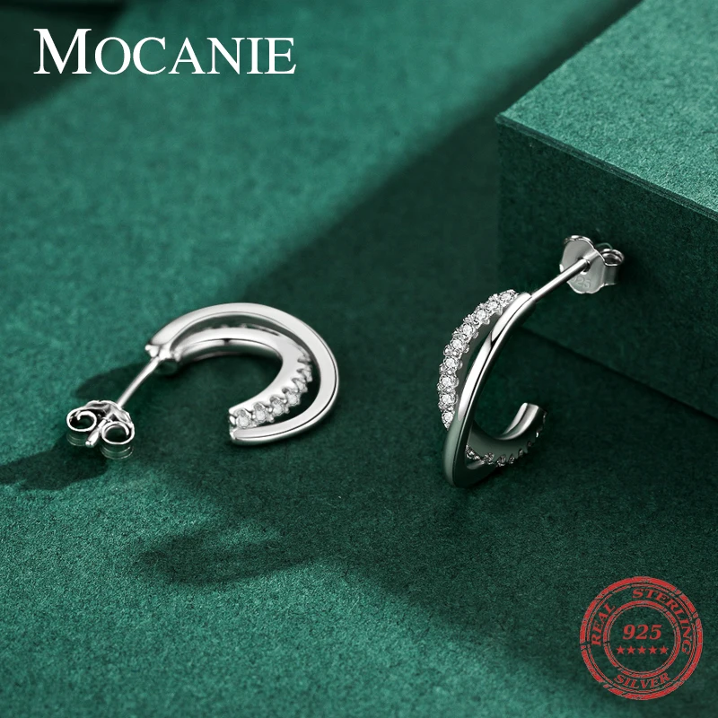 

Mocanie Classic 925 Sterling Silver Sparkling Zirconia Geometric Cross Stud Earrings for Women Wedding Statement Jewelry Brincos