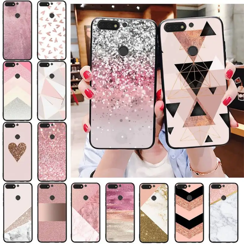 

Babaite Gold Pink Glitter Marble Black TPU Soft Phone Case Cover For Huawei Honor 8X 9 10 20 Lite 7A 7C 10i 9X play 8C 9XPro