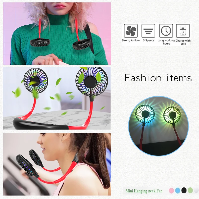 Мини USB портативный вентилятор шейный платок с перезаряжаемой батареей
