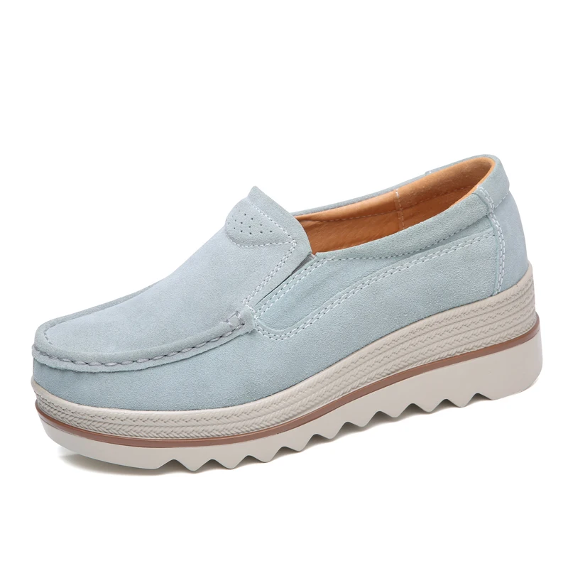

2019 Autumn Women Flats Shoes Platform Sneakers Slip On Flats Leather Suede Ladies Loafers Moccasins Casual Shoes Women Creepers