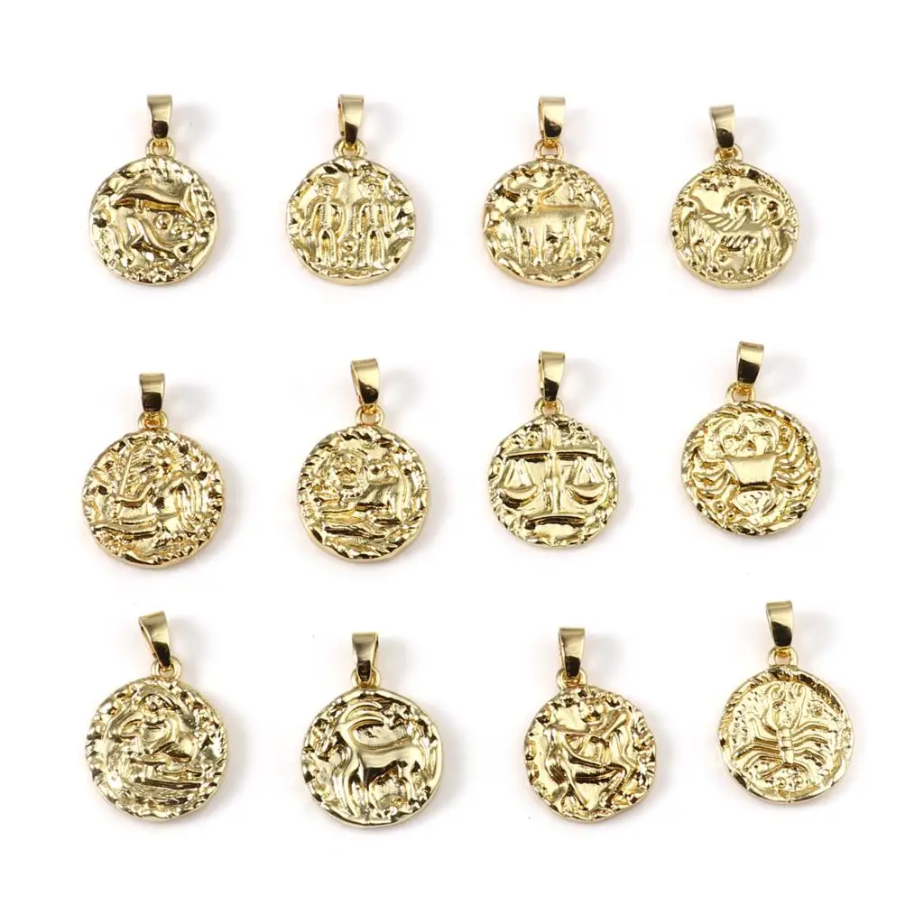 

Copper Charms Gold Color Metal Round Constellation Pendants DIY Making Necklace Women Men Punk Style Party Jewelry Gifts,1Piece