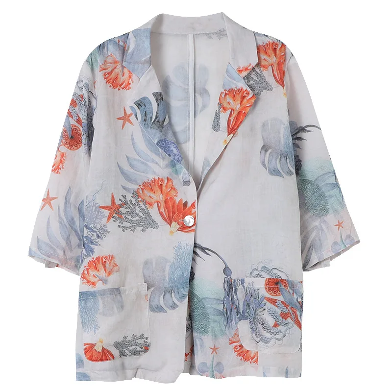 

Max LuLu Chinese Style 2021 Ladies Vintage Floral Short Sleeve Jackets Women Casual Cotton Linen Coats Female Printed Clothes