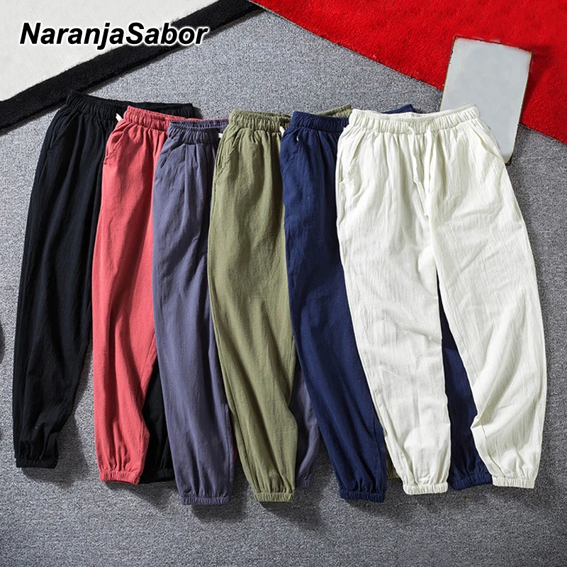 

NaranjaSabor Mens Casual Loose Thin Pants Spring Summer Fashion Men Ankle Length Pants Male Colorful Trousers Plus Size 5XL N670