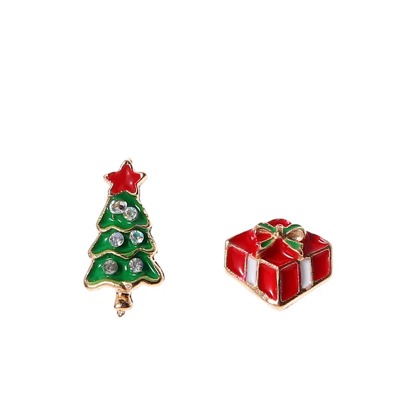 Модные серьги-гвоздики из сплава рождественская ель подарок коробка Красный