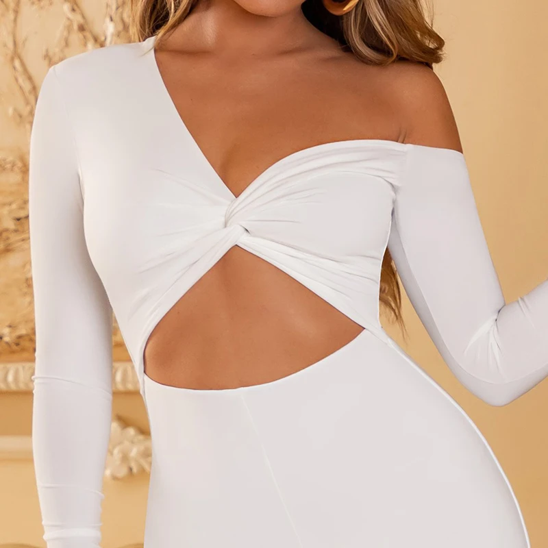 

Y-L 2021 Y2K Sexy Cross Wrap Chest Basic Bodycon Jumpsuit For Women Clothing Casual White Long Sleeve Streetwear Slim Jumpsuits