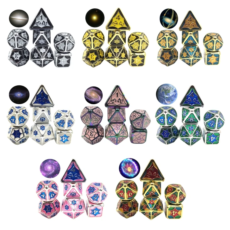 

7 Pcs/Set Alloy Metal Polyhedral Dices D20 D12 D10 D8 D6 D4 for DND RPG MTG Table Game Props Dice Dropshipping