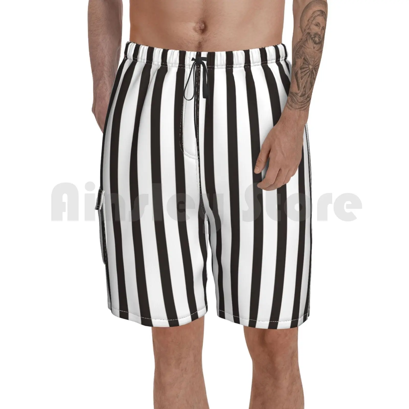 

Пляжные шорты тонкие черные белые вертикальные полосы тонкие простые