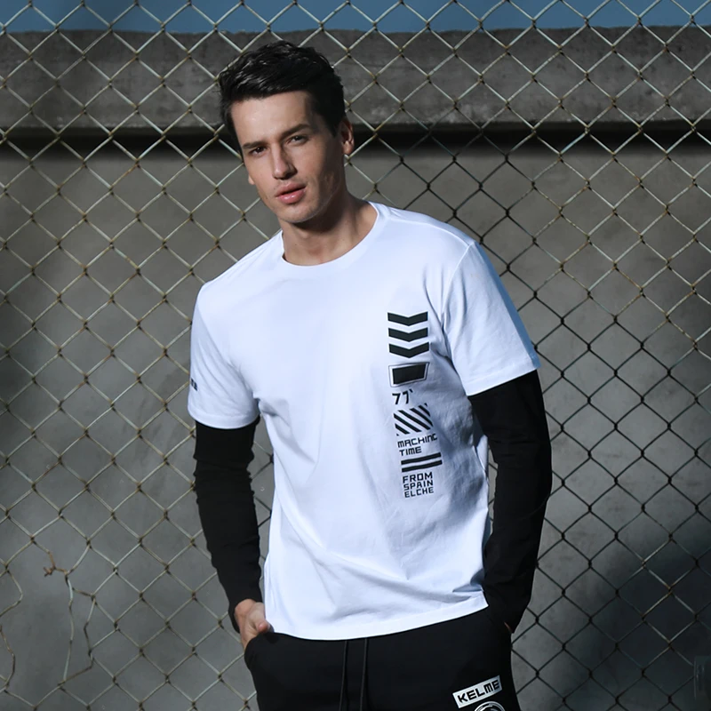 Мужская футболка с имитацией двух слоев KELME Весенняя модная Лоскутная