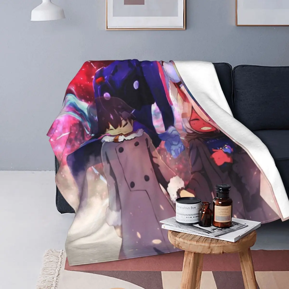 

Mantas de franela con estampado de Darling In The Franxx, manta de Manga multifunción, muy cálidas, para cama y oficina, colcha