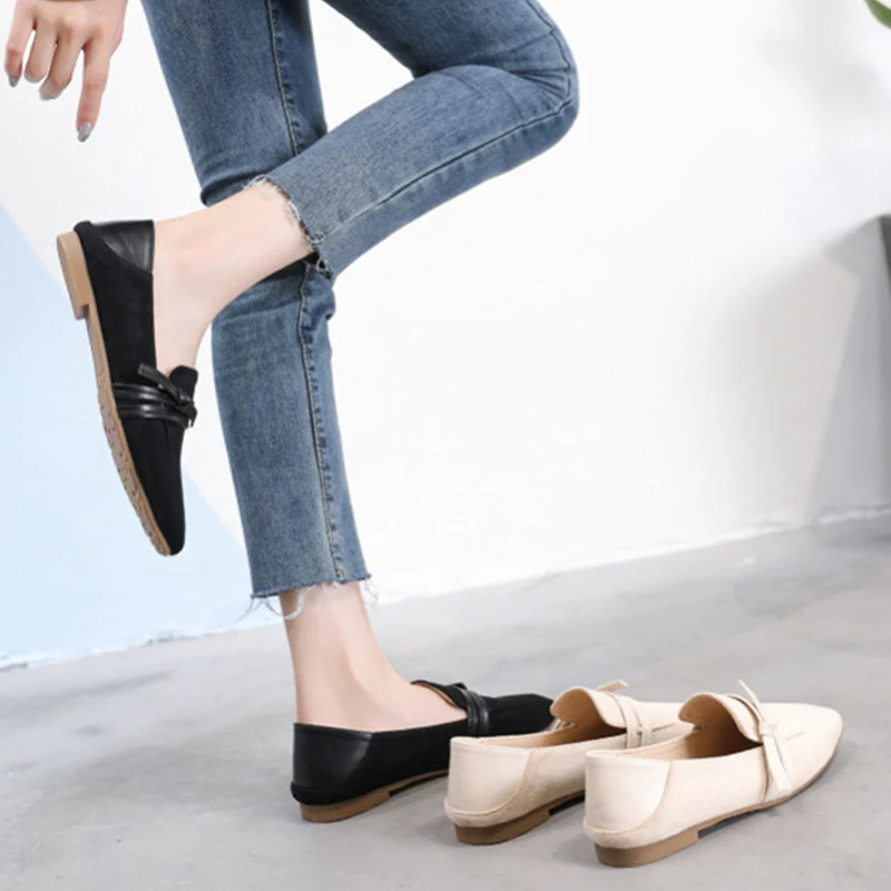 Туфли женские на плоской подошве повседневные флокированные простые