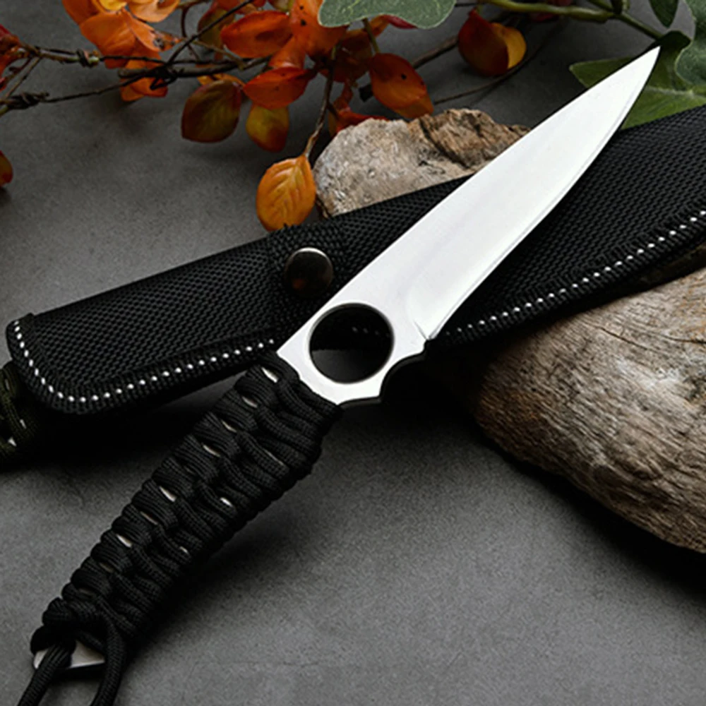 

DuoClang Military Diving Fixed Blade Knife Braided Rope Handle Knife Wild Survival Tool Knives with Tactical Nylon Sheath