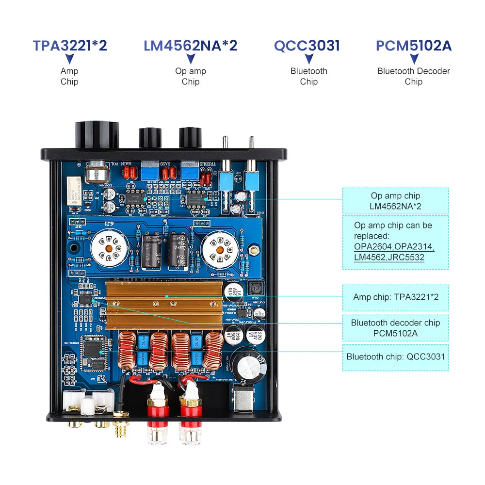 Усилитель мощности AIYIMA Bluetooth 5 1 APTX-HD 6J1 вакуумный ламповый усилитель звука 100Wx2 TPA3221