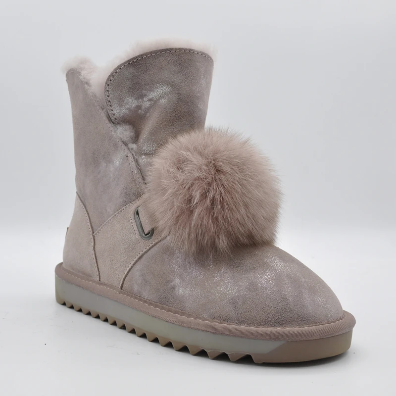 

Милые модные меховые ботинки для женщин, Нескользящие Теплые ботильоны из натуральной шерсти с меховой подкладкой, обувь на плоской подошв...