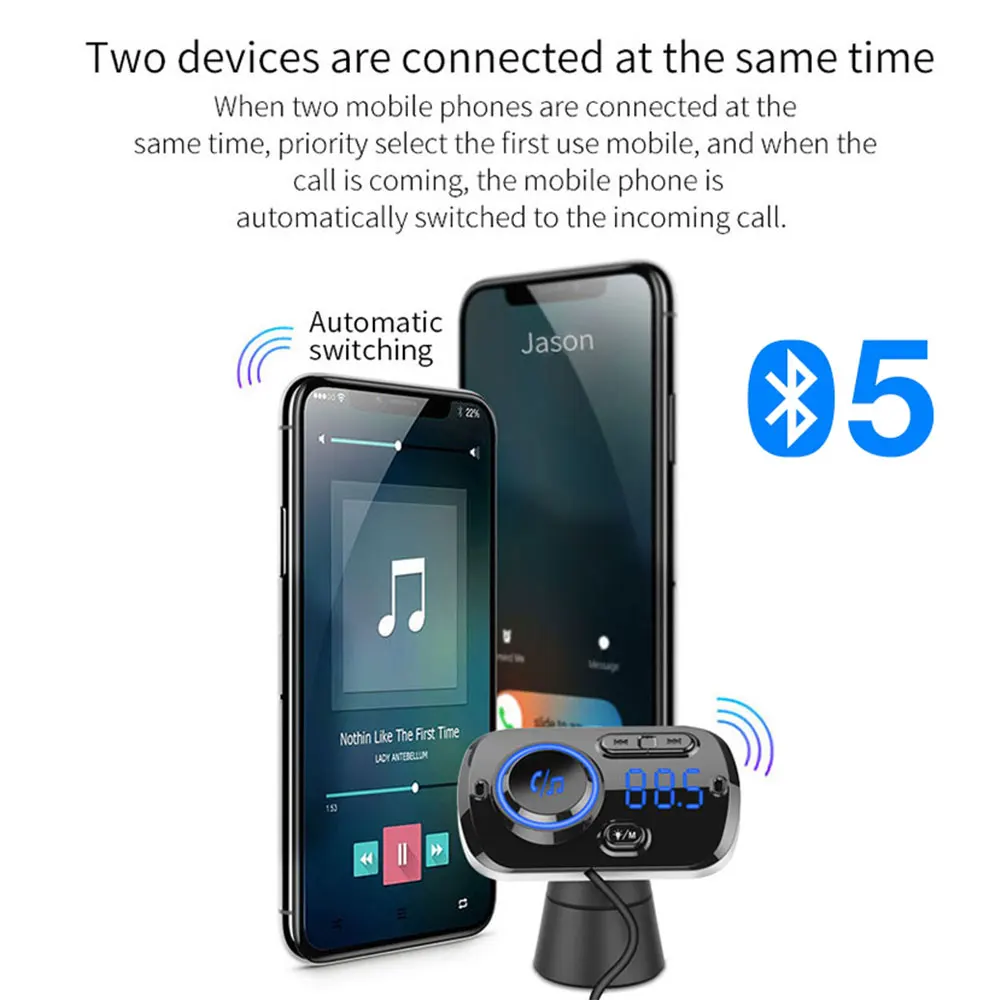 Bluetooth 5 0 QC 3 умный fm-передатчик красочные атмосферные огни автомобильный комплект