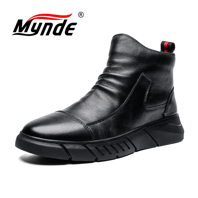 Ботильоны мужские из мягкой кожи Повседневная теплая плюшевая обувь модные