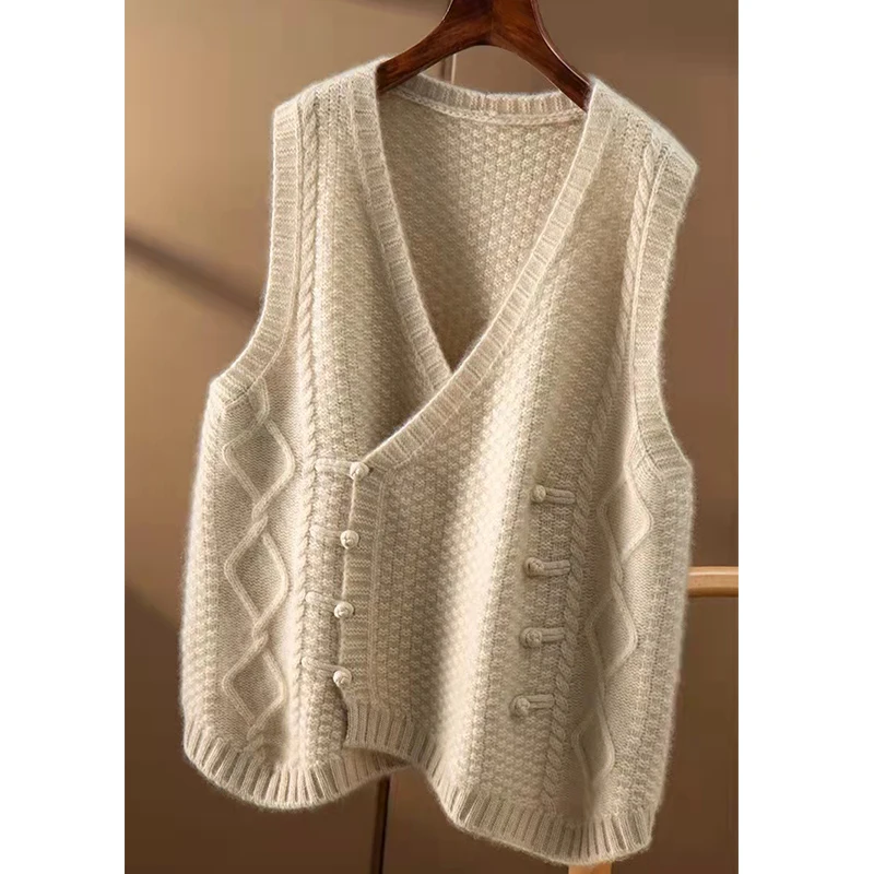 Женский жилет с V-образным вырезом мягкий свободный Трикотажный из 2022-ной шерсти
