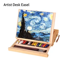 wooden easel painting easel artist desk easel portable miniature desk folding easel table box oil paint accessories art supplies