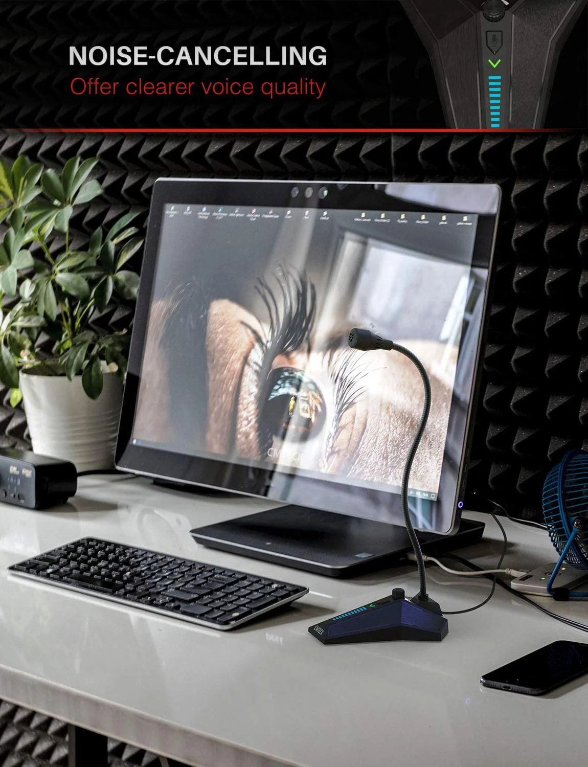 Настольный микрофон Fivetk USB кнопка отключения звука светодиодный светодиодным